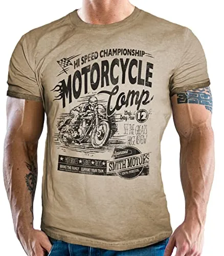Biker T-Shirt Vintage Washed Jeans Look Motorcycle Competition 3XL
