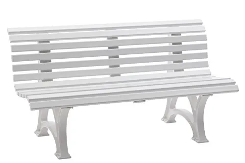 Wetterfeste Parkbank Helgoland, Kunststoff Weiss 150cm - Bänke aus absolut wetterfestem Kunststoff (PP) in Weiß, 3-sitzig und 150cm lang. Belastbar bis 300kg mit geschwungener Sitzfläche für optimalen Sitzkomfort.