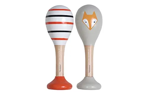 Kindsgut Rasseln aus Holz, 2er Set Musik Instrument für Babys und Klein-Kinder, ideal für unterwegs, dezente Farben und hochwertige Qualität, Fuchs und Streifen