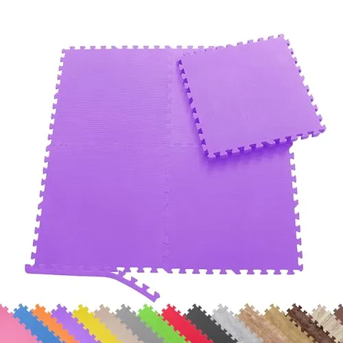 Sporttrend 24® 24 Schutzmatten + 48 Randstücke Set Farbwahl 60x60x1cm | 8,64qm | Bodenschutzmatte Sportmatte Gymnastikmatte Puzzlematte Fitnessmatte Unterlegmatte Trainingsmatte Yogamatte lila