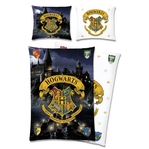 Harry Potter Bettwäsche Hogwarts 135 x 200cm - Bettdecken- & Kopfkissen-Sets für Kinder, aus 100% Baumwolle, allergikergeeignet und pflegeleicht mit Reißverschluss – das perfekte Set für kleine Harry Potter Fans!