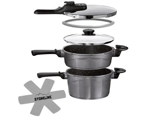 STONELINE 4-tlg Schnellkochtopf Set 3 L + 5 L Induktion Topf 16537 Vorführmodell