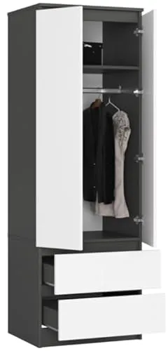 BDW Kleiderschrank mit 2 Türen, 2-türiger Kleiderschrank, 2 Schubladen