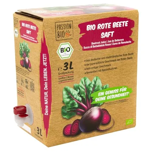 PassionBio Rote Beete Saft, 3 Liter – 100% milchsauer vergoren