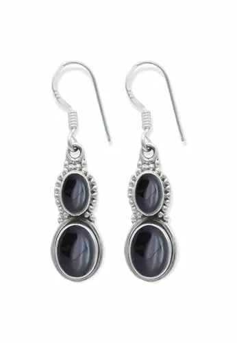 Ohrringe 925 Silber Onyx schwarzer Stein Edelstein Ohrhänger echt Silber Damen Sterling Silber Hänger Geschenk (MOH-117-03)