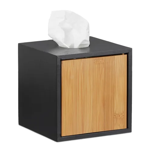 Kosmetiktücherbox schwarz Taschentuchspender Bambusbox quadratisch 5 cm 0,5 kg