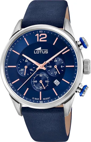 Lotus Herren Armbanduhr 18689/2 - Blaues Lederband Chronograph - Armbanduhren mit hochwertigem Edelstahl-Gehäuse, wasserdicht bis 10 ATM und leuchtenden Zeigern für optimale Ablesbarkeit bei Dunkelheit.