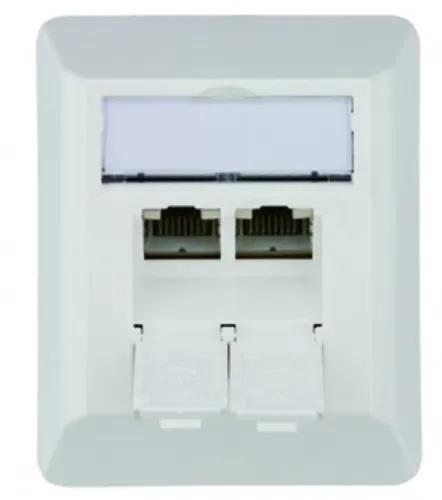 Telegärtner Datendose Cat6A ISO AMJ45 8/8 K AP - Vollgeschirmte 2-fach Datenanschlussdose für Aufputzmontage, ideal für schnelle Datenübertragung bis 10 Gigabit-Ethernet, zertifiziert nach ISO/IEC 11801.