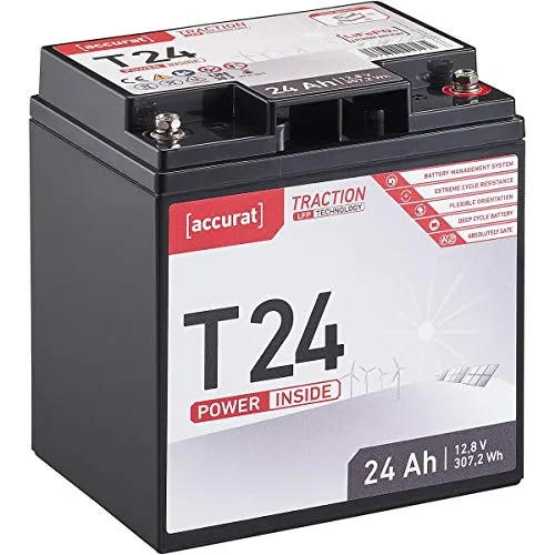 Accurat Traction LiFePO4 Batterie T24-12V, 24Ah - Lithium-Eisenphosphat Versorgungsbatterie, Bootsbatterie, Solarbatterie für Wohnwagen, Wohnmobil, Camper