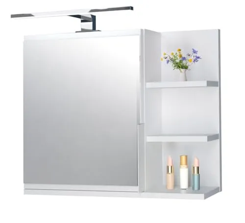 DecoNest Spiegelschrank 60x50 Weiß, Badezimmerschrank mit Ablagen, Badezimmerspiegel, Hängeschrank LED Lampe - Recht