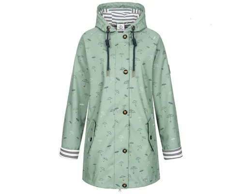 Ankerglut Damen Friesennerz Regenmantel - Wasserdicht und Wetterfest - Funktionsjacken mit maritimem Design, idealer Regenschutz dank wasserdichtem Obermaterial und verschweißten Nähten. Feste Kapuze und taillierte Passform für optimalen Tragekomfort.