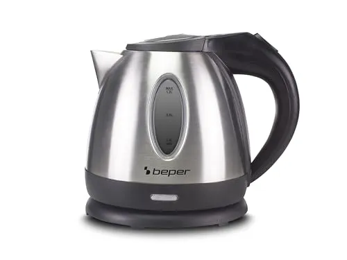 BEPER P101BOL001 Elektrischer Wasserkocher, 1630 W, 1,2-Liter-Wasserkocher, Kunststoff und Stahl, kabellos, Stahl/Schwarz