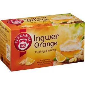 TEEKANNE Ingwer Orange Tee 18 Portionen - Teesorte mit Ingwer und Orange, ideal für eine wohltuende Auszeit. Praktische Teebeutel sorgen für schnellen Genuss und perfekte Portionierung.