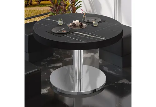 BN Bistro Loungetisch Ø 60 cm - Schwarz Marmor - Eleganter Bistro Loungetisch mit abgerundeten Ecken und edler Marmor-Optik. Ideal für Bars, Cafés und Restaurants. Robust und langlebig, perfekt für den täglichen Einsatz.