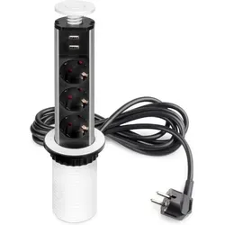 Emuca Versenkbare Steckdosenleiste mit USB-Ladefunktion - Steckdosen & Zubehör: 3 Schuko-Steckdosen und 2 USB-Anschlüsse für effizientes Laden, ideal für Küche und Büro, platzsparend und elegant im Design.