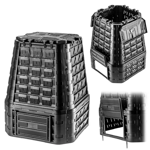 KADAX Gartenkomposter 750 L - Komposter für Gartenabfälle mit Lüftung und Tröpfchenbewässerung, ideal für ganzjährigen organischen Kompost. Große Einfüllöffnung und einfacher Zugang zum fertigen Dünger!