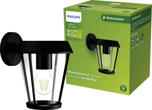 Philips LED Sunera Außenwandleuchte E27 Schwarz - Lampen für den Außenbereich, langlebig und wetterfest – ideal für eine stilvolle Beleuchtung Ihrer Terrasse oder Einfahrt.