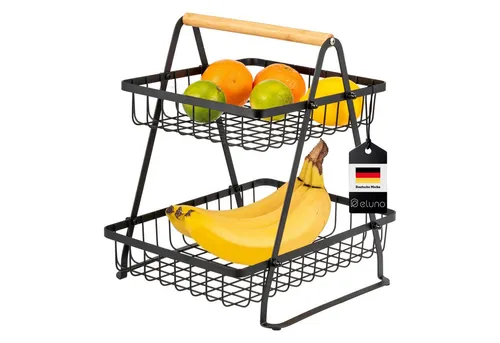 eluno 2-stöckige Etagere aus Bambus und schwarzem Metall - Tortenständer & Etageren, stilvolles Design mit 2 Etagen für ansprechende Präsentation von Obst und Snacks.