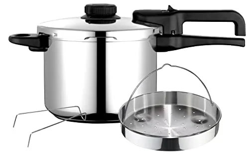 Fagor Dual Xpress Schnellkochtopf, 6 Liter, Induktion, Express Super schnell, Edelstahl. 18/10, alle Arten von Küchen, Thermoboden, Druckregler, 5 Sicherheitssysteme, inkl. Korb