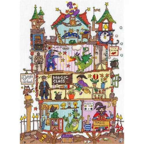 Bothy Threads Kreuzstich-Set Magische Schule, 26x36cm - Zählbare Kreuzstich-Sets mit hochwertigem Komplettset zum Selbersticken, ideal als kreatives Geschenk für Bastel-Liebhaber.