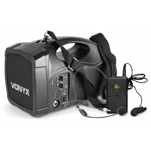 Vonyx ST012 tragbares PA Funk-System - Mikrofon-Set mit leistungsstarkem Bodypack-Mikrofon, Bluetooth-Funktion und USB-Port für MP3-Wiedergabe – ideal für Präsentationen und Führungen.