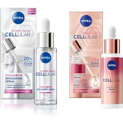 Nivea Gesichtsserum CELLULAR Expert Hyaluron Serum & Lift 3-Zonen Serum Set, 2-tlg. - Seren für strahlende, glatte Haut mit Hyaluron und Vitamin C. Das Set bietet intensive Feuchtigkeit und bekämpft Falten für ein jugendliches Hautbild.