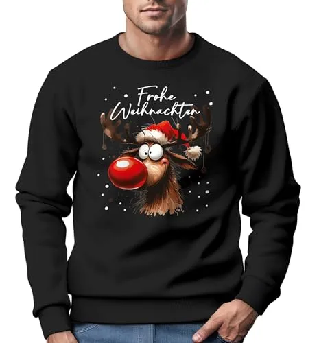 MoonWorks® Sweatshirt Herren Weihnachtspullover Rentier Aufdruck Frohe Weihnachten Weihnachtsoutfit Männer Schwarz XS