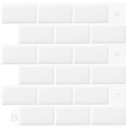 WoStick 10-Stück Weiß Fliesenaufkleber Küchenrückwand Fliesen Klebefliesen Fliesenfolie 3d Selbstklebende Küche Bad (30,5 x 30,5 cm)