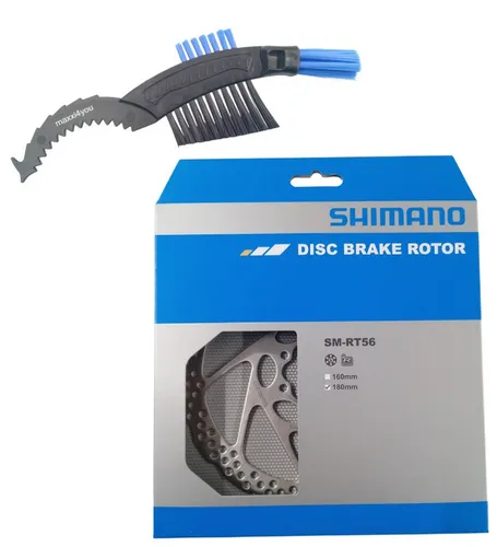 maxxi4you Shimano SM-RT56 180mm Bremsscheibe inkl. Kettenbürste - Hochwertige Shimano Bremsscheibe SM-RT56 für zuverlässige Bremsleistung bei jedem Wetter. Inklusive Kettenbürste für einfache Pflege. Ideal für Ihr Fahrrad!