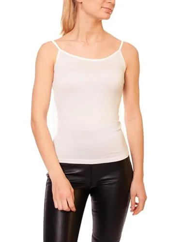 Easy Young Fashion Damen Spaghettiträger Top Viskose Skinny Fit Unterziehshirt 0146 (OneSize - Creme)