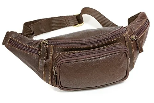 LEAS Bauchtasche aus Echt-Büffelleder, Dunkelbraun - Mode-Hüfttaschen: Hochwertige Gürteltasche aus weichem Büffelleder mit viel Stauraum und verstellbarem Riemen für optimalen Tragekomfort – ideal für Reisen und den Alltag.