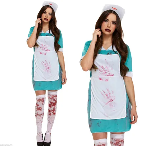 Erwachsene Blutige Gruselige Zombie Krankenschwester Uniform Halloween Kostüm