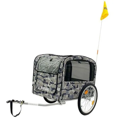 Blue Bird Hundeanhänger für Fahrrad - Camo - Fahrradanhänger für Hunde mit robustem Stahlrahmen, faltbar und ideal für Ausflüge. Großer Einstieg und Antirutschmatte sorgen für Sicherheit und Komfort.