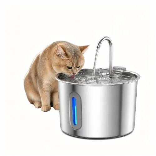 Edelstahl Trinkbrunnen für Katzen 2.2L – Leiser Wasserbrunnen für kleine Hunde