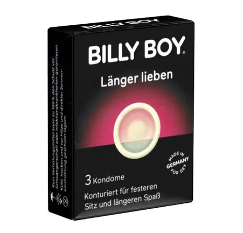 Billy Boy Kondome Länger Lieben Kondome für mehr Ausdauer, Packung mit, 3 St., Kondome mit integriertem Ring vor der Eichel, Kondome für längere Liebe - ohne Chemikalien