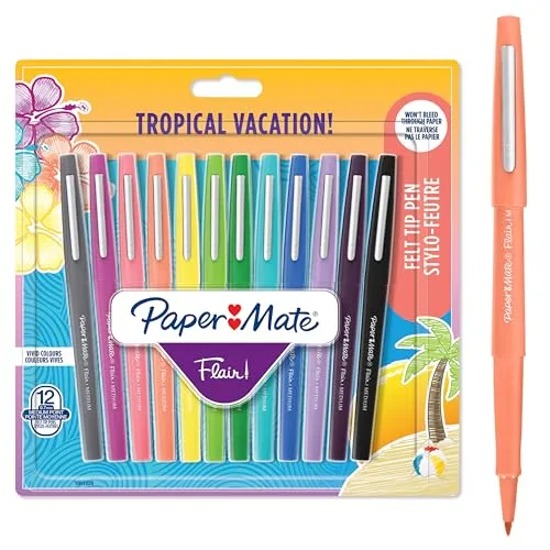 Paper Mate Flair Filzstifte | mittlere Spitze (0,7mm) | Tropical Farben | 12 Stück