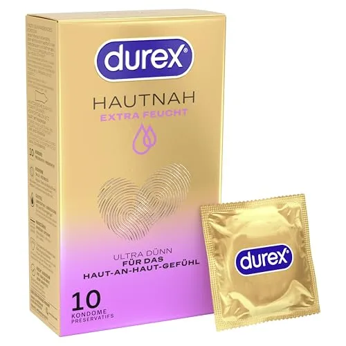Durex Hautnah Extra Feucht Kondome – Ultra dünn, mit anatomischer Easy-On-Form & mit viel Silikongleitgel befeuchtet – 10er Pack (1 x 10 Stück)