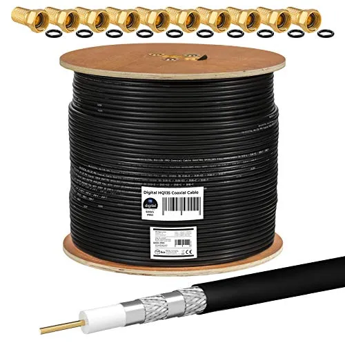 SAT Kabel Antennenkabel 4-fach 135dB DIGITAL - HiFi-Kabel für FULL HDTV und 4K, mit 4-facher Schirmung für optimale Signalübertragung und 500m Länge, inklusive 100 F-Stecker.