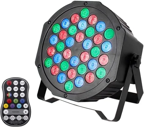 UKing Wiederaufladbar LED Par Akku, RGB 36 LED Bühnenlicht D MX 7CH, Partylicht 7 Modi Lichteffekte mit Fernbedienung für DJ Disco Hochzeit Weihnachten Bühnenbeleuchtung