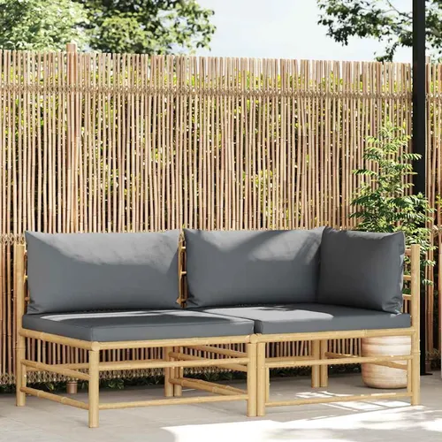 vidaXL 2-tlg. Garten-Lounge-Set mit Kissen Dunkelgrau - Elegantes Garten-Lounge-Set aus robustem Bambus, mit dick gepolsterten Kissen für maximalen Komfort. Ideal zum Entspannen im Freien und modular anpassbar für jede Umgebung.