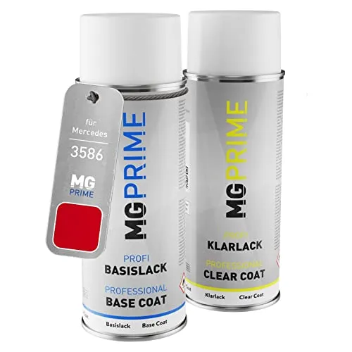 Produktbild MG PRIME Autolack Sprühdosen Set für Mercedes 3586 Magmarot/Magma Red Basislack Klarlack Spraydose 400ml