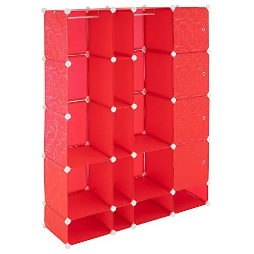 Nexos Trading Kleiderschrank Garderobenschrank rot 161x127x37cm Steckregal DIY stapelbares Stufenregal erweiterbares Kastenregal mit Türen und Ablagefächern