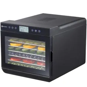 Hendi Dörrautomat KitchenLine 229064 - 500 W, 7 Etagen für Fleisch & Obst - Dörrautomat für gleichmäßige Ergebnisse mit einstellbarer Temperatur von 35°C bis 70°C. Timer bis 24 Stunden und doppelwandiges Gehäuse für hohe Effizienz.
