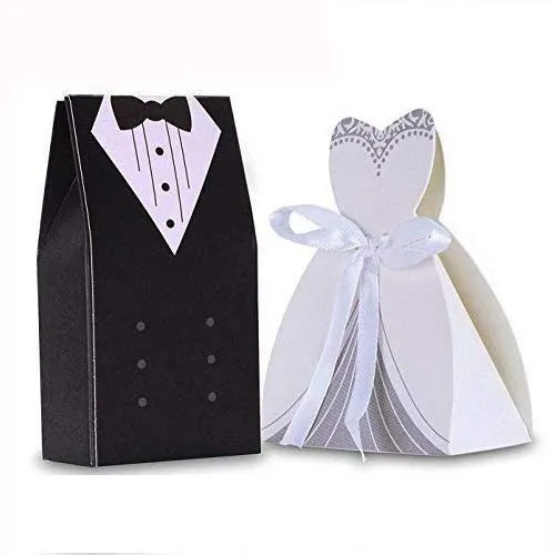 Cisixin 100 Stück (50 Paar) Hochzeit Gastgeschenk Box Brautpaar Bonbons Box