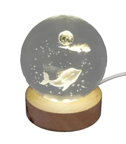 Glaskugel mit Holzsockel und LED-Beleuchtung