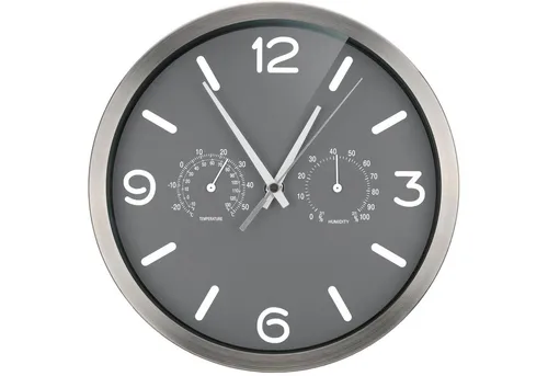 OPTUS MyTime ND DCF Wanduhr 25cm - Elegante analoge Wanduhr mit Thermo- und Hygro-Anzeige in anthrazit, ideal für präzise Zeit- und Klimakontrolle in jedem Raum.