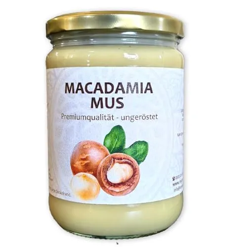 Bio Macadamiamus aus 100% handgeknackten, ungerösteten Nüssen, fein vermahlen in gekühlten Granitmühlen, cremiger Geschmack, für Soßen, Cremes, Obst & Gemüse, Müsli und mehr von Vegaya