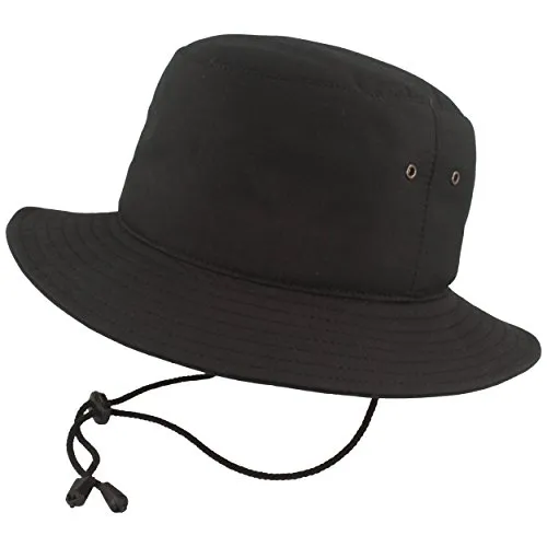 Breiter Outdoor Fischer-Hut | Bucket-Hat | Sonnen-Hut – mit Kinnband - UV Schutz 40+, COOL MAX ® Technologie, Waschbar, Ultra Leicht – Schwarz - Gr. 57