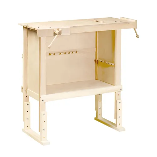 Pebaro Kinder-Werkzeug-Set Werkbank Vollholz Natur - Kunststoffspielzeug, höhenverstellbar für kreatives Spielen und Lernen, ideal für kleine Handwerker ab 6 Jahren.