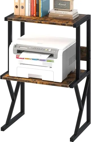 3-Ebene Druckerständer, 3 Tier Druckertisch, Druckerregal, Druckerhalter Industrie-Design, Mehrzweck Schreibtisch Organizer, Drucker Stand für Büro, Zuhause, Schule, Fax, Kopierer, Scanner (Braun)